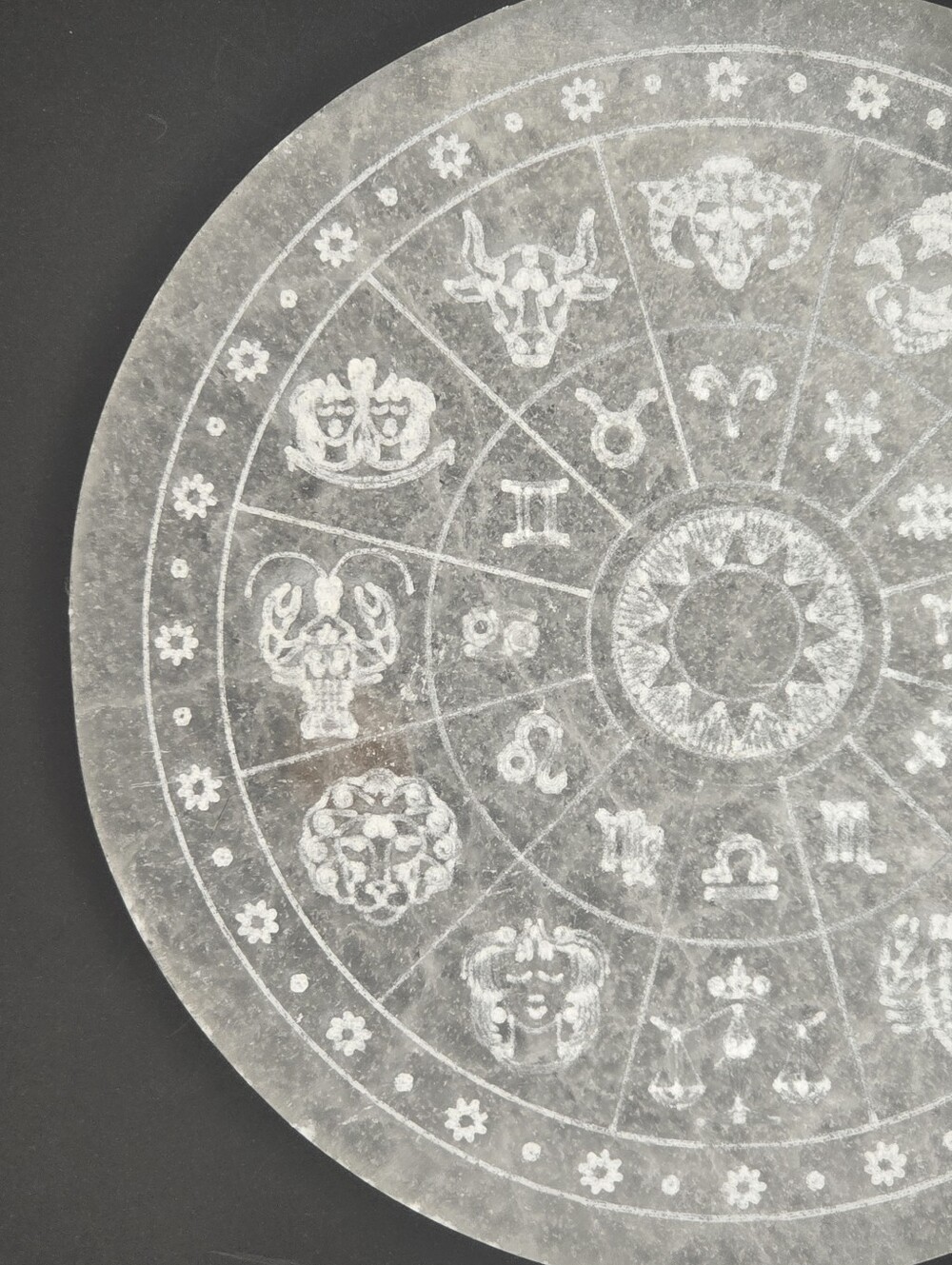 6" Selenite Crystal Zodiac Wheel Charging Plate Altar Decor - Picture 7 of 10